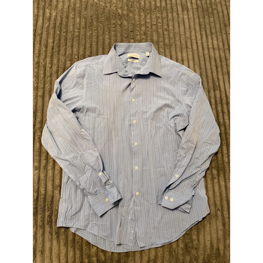 Calvin Klein Mens Slim Fit Stretch Dress Shirt Blue Grid Check 16.5 34/35 L